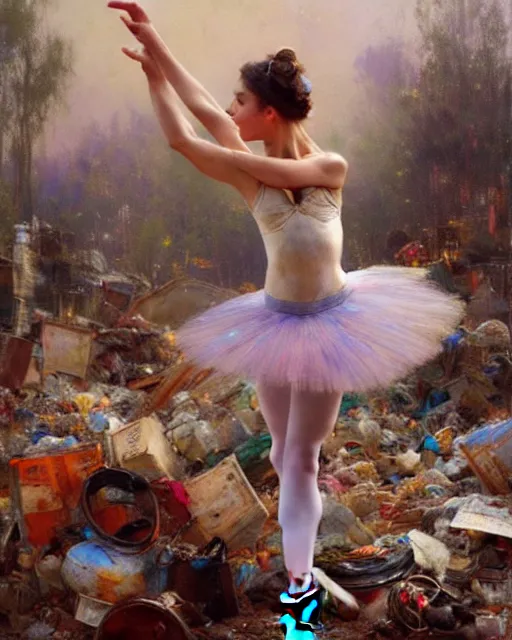 Image similar to a ballerina dancing at a rubbish dump. highly detailed painting by gaston bussiere, craig mullins, j. c. leyendecker 8 k