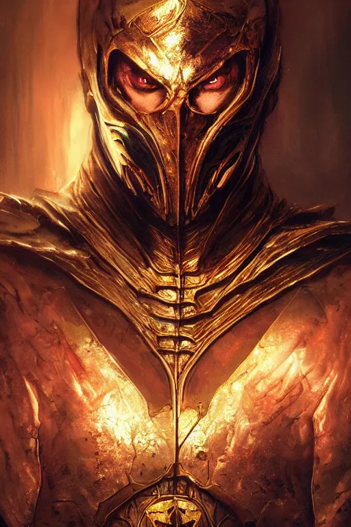 Prompt: realistic portrait beautiful concept art of mortal kombat movie scene when barakka mutate into golden cyborg. horror, created by gustave dore and greg rutkowski, high detailed, smooth draw, synthwave neon retro, intricate, trending on artstation.