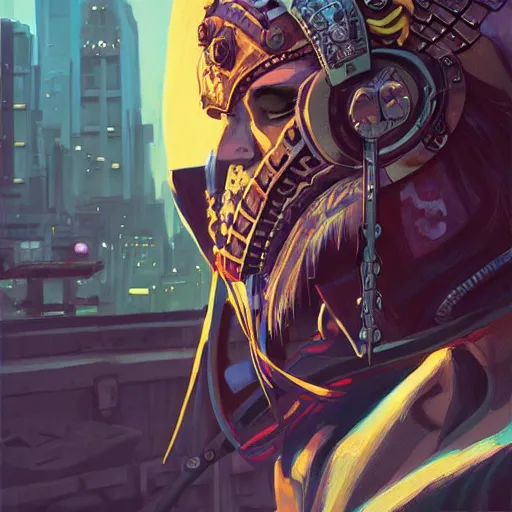 Image similar to cyberpunk viking helmet mask warrior goddess robot ninja fantasy, art gta 5 cover, official fanart behance hd artstation by jesper ejsing, by rhads, makoto shinkai and lois van baarle, ilya kuvshinov, ossdraws