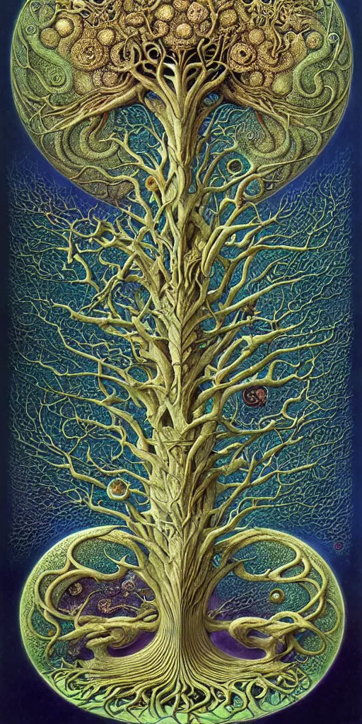 Image similar to tree of life by roger dean and andrew ferez, art forms of nature by ernst haeckel, divine chaos engine, symbolist, visionary, art nouveau, botanical fractal structures, organic, detailed, realistic, surreality