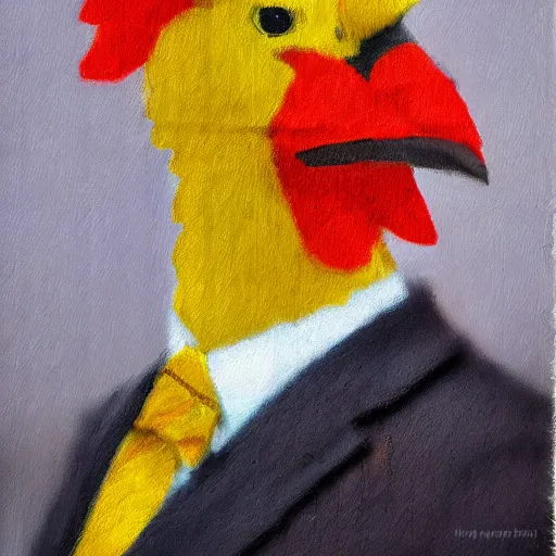 Image similar to a high quality photo of a chicken wearing a suit impressionism 8 k