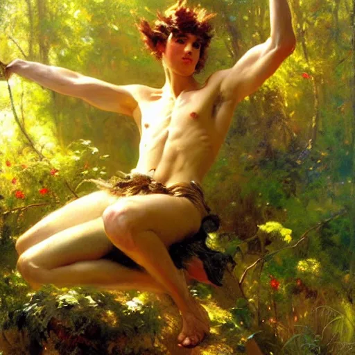 Image similar to attractive male fairy with wings in the forest, posing. highly detailed painting by gaston bussiere, craig mullins, j. c. leyendecker, 8 k