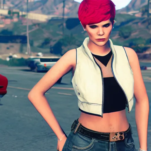 Image similar to pop singer Halsey in GTA V, 4k