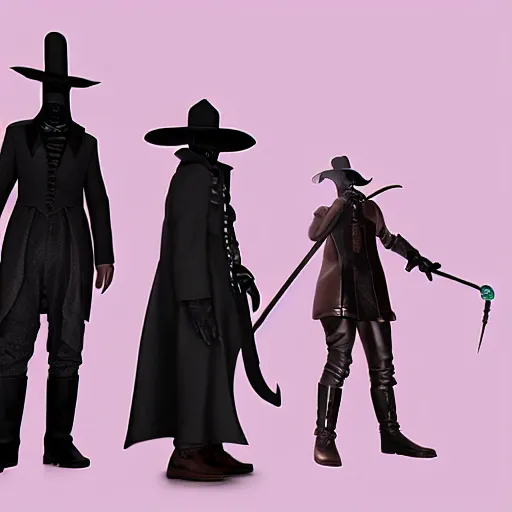 Prompt: 3 d render, steampunk plague doctor and cyberpunk plague doctor preparing to fight