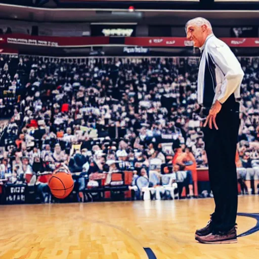 Image similar to A basketball coach standing around on the court