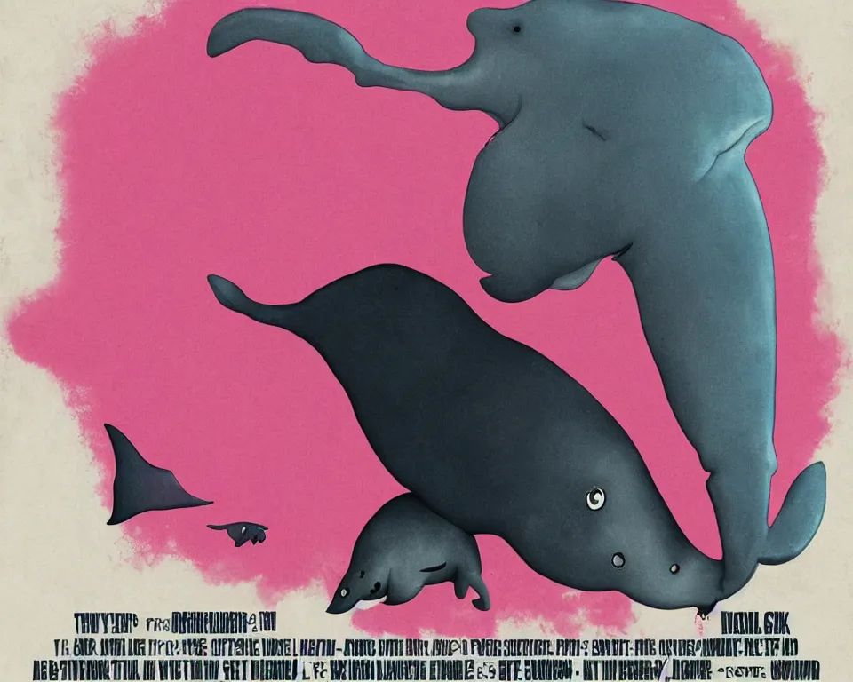 Image similar to a horror movie poster featuring a demonic pink whale eating a child