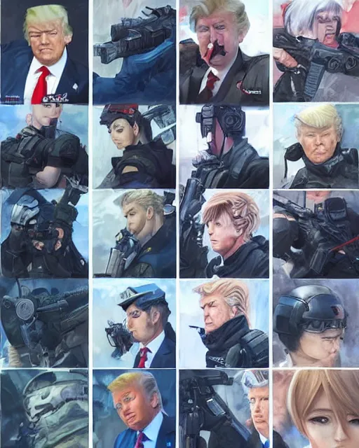 Prompt: donald trump wearing tactical gear, very anime, fine - face, donald trump, realistic shaded perfect face, fine details. anime. studio ghibli, magali villeneuve, artgerm, jeremy lipkin and michael garmash and rob rey