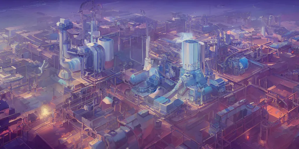 Prompt: aerial view of a combined cycle powerplant, masterpiece, mattepainting concept blizzard pixar maya engine on cold night stylized background splash comics global illumination lighting artstation lois van baarle, ilya kuvshinov, rossdraws