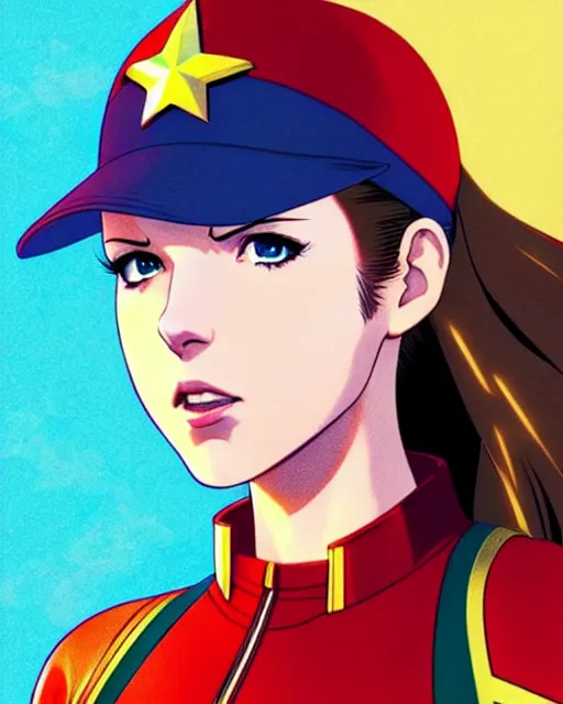 Image similar to Anime as Anna Kendrick playing Captain Marvel || cute-fine-face, pretty face, realistic shaded Perfect face, fine details. Anime. realistic shaded lighting poster by Ilya Kuvshinov katsuhiro otomo ghost-in-the-shell, magali villeneuve, artgerm, Jeremy Lipkin and Michael Garmash and Rob Rey as Captain Marvel in New York cute smile