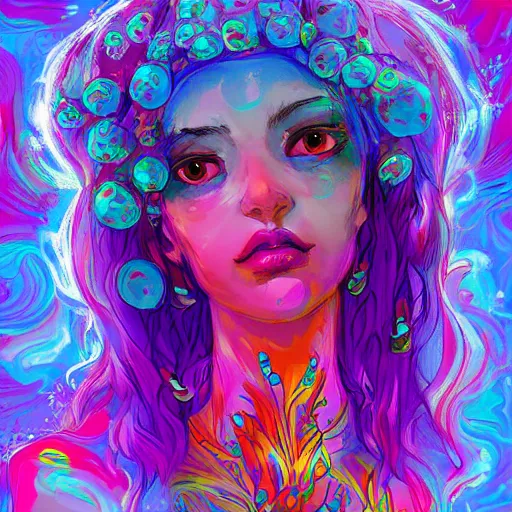 Image similar to psychedelic mushroom girl, trending on artstation