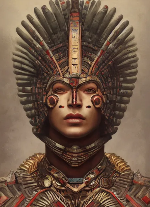 Image similar to portrait of a macho aztec god, by bogdan rezunenko and denys tsiperko and tom bagshaw, hyperrealism