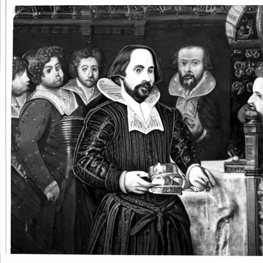 Prompt: Photograph of shakespeare serving drinks at the RSC
