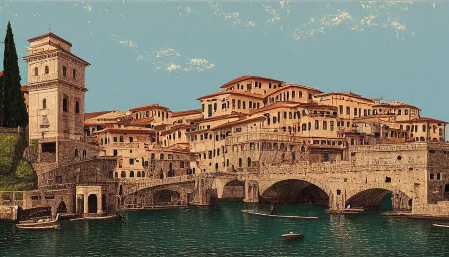 Image similar to italy historical sites by hasui kawase, artstation, cinematic composition