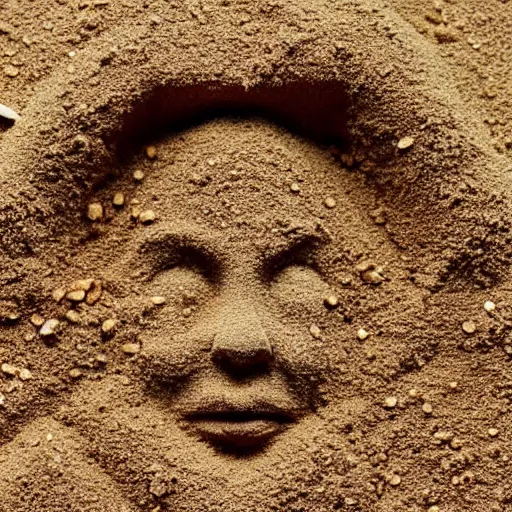 Image similar to a face made from falling grains of sand