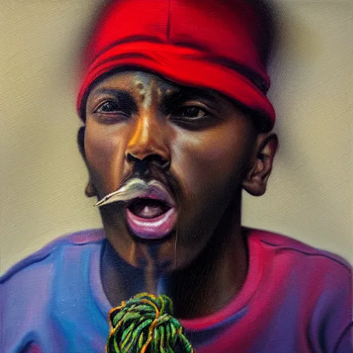 Image similar to mc smoke rapper, oil on canvas, high detail