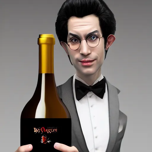 Image similar to a dragon man wearing tuxedo holding a wine bottle portrait, digital art, digital painting, masterpiece, elegant, hyper realistic, award winning, 8 k, behance, artstation, unreal engine 5, octane render, masterpiece, sharp focus, intricate, ornate