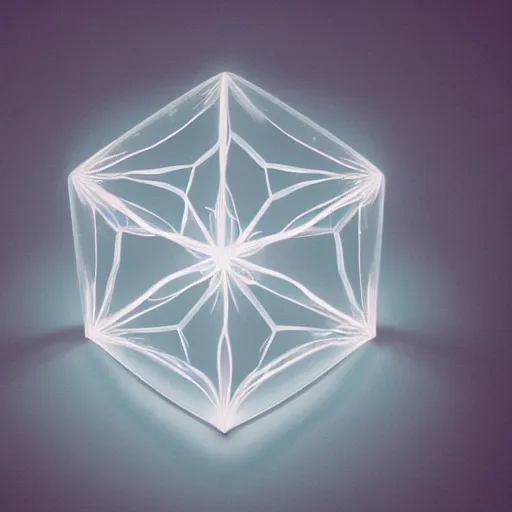 Image similar to 3 d rendering of a transparent dodecahedron with caustic projection on the ground, octane renderer, raytracing