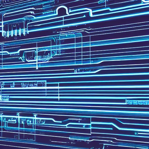 Prompt: a wallpaper of glowing blue circuits, dark board, high quality, 4k, award-winning, straight lines