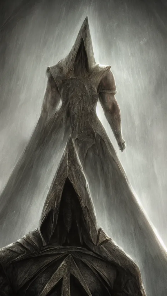 Image similar to pyramid head ultra detailed fantasy, elden ring, realistic, dnd character portrait, full body, dark room on whole background, rpg, lotr game design fanart by concept art, behance hd, artstation, deviantart, destiny 2, global illumination radiating a glowing aura global illumination ray tracing hdr render in unreal engine 5