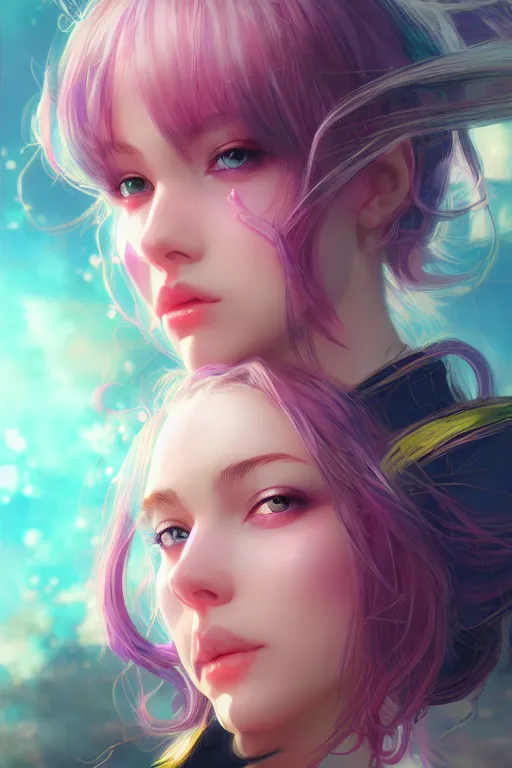 Image similar to portrait of cute girl, beautiful, fantasy, colorful, cinematic lighting, artstation, trending, highly detailed, focus, smooth, by hirohiko araki and yoshitaka amano