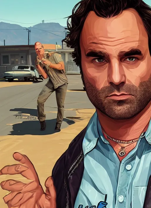 Image similar to a portrait of johnny galecki as gta 5 cover art