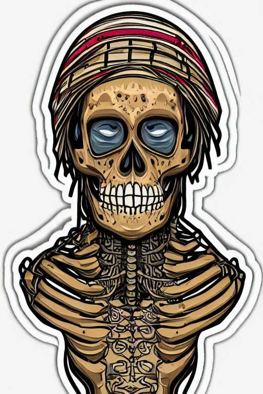 Image similar to A portrait of a skeleton who is a monk, sticker, portrait, highly detailed, colorful, illustration, smooth and clean vector curves, no jagged lines, vector art, smooth