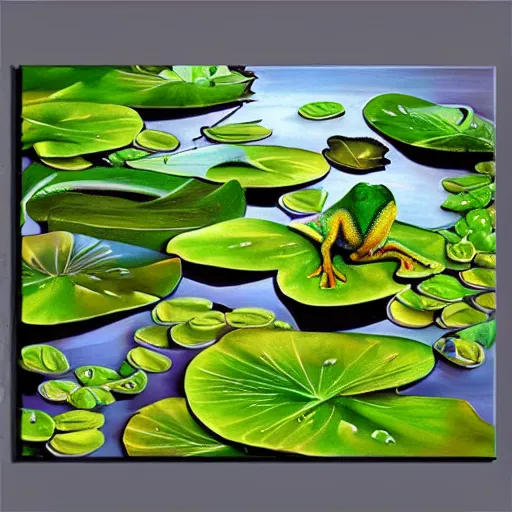 perfect frog pattern realistic lily pads in a lake | Stable Diffusion