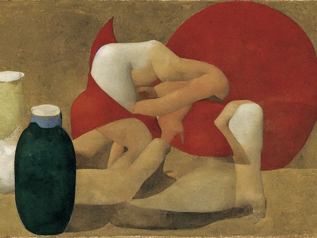 Prompt: amphora, nipple. lapis lazuli, malachite, cinnabar, gold. painting by piero della francesca, balthus, agnes pelton