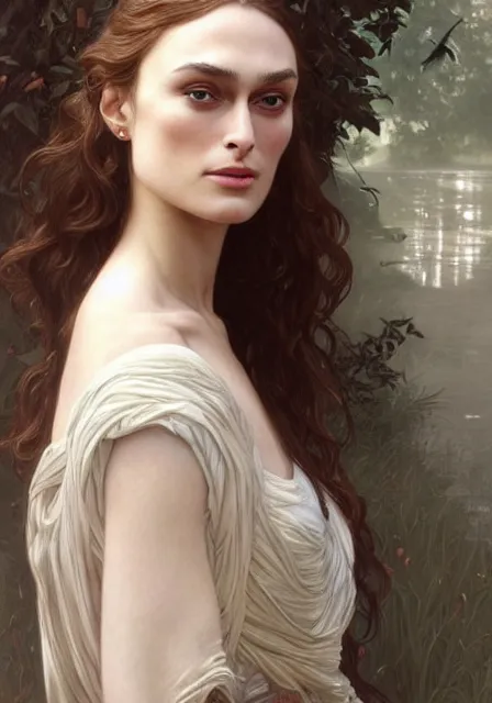 Image similar to sansa keira knightley, intricate, elegant, highly detailed, digital painting, artstation, concept art, smooth, sharp focus, illustration, art by artgerm and greg rutkowski and alphonse mucha and william - adolphe bouguereau