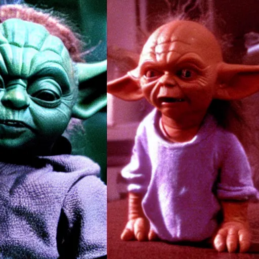 Image similar to Yoda as Chucky the killer doll from the movie Child's Play
