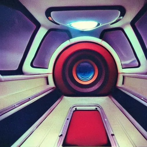 Image similar to “first person view of life aboard a retrofuturistic spaceship. 1980s photography”