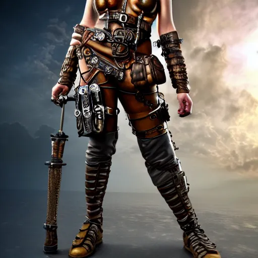 Image similar to full body photo of a steampunk amazon warrior, highly detailed, 4k, HDR,