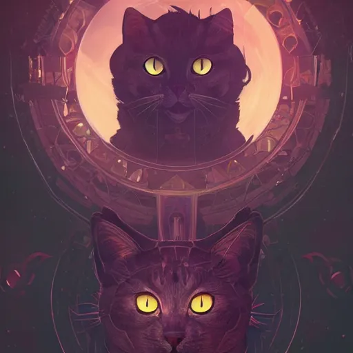 Image similar to an end of the universe will become a beginning for cats, artstation hq, dark phantasy, stylized, symmetry, modeled lighting, detailed, expressive, created by hideo kajima