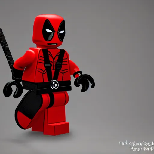 Image similar to deadpool as lego character, bokeh, photo, hyperrealistic, detailed textures and soft studio lighting, striking a cinematic pose, lego background, duplo, lego movie, octane render, 8 k soft shadows, sharp focus, extreme detail, hyper realistic, award winning photo