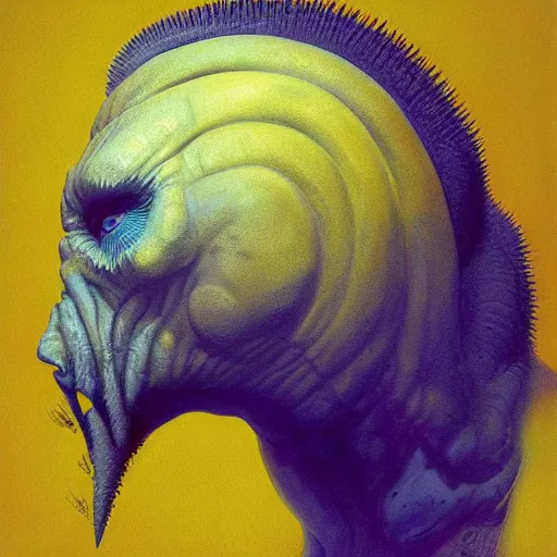 Image similar to Angry Cobalt Ram Portrait, dark fantasy, yellow, artstation, painted by Zdzisław Beksiński and Wayne Barlowe