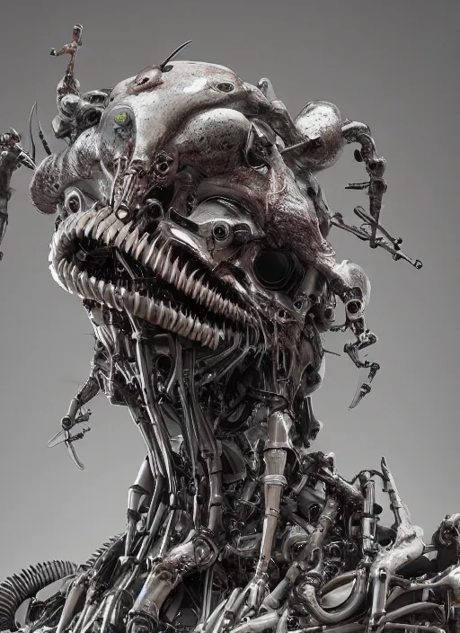 Image similar to a close up of a creepy looking biomechanical animal, gigeresque cyberpunk art by ikuo hirayama, photorealism, octane render, behance hd, polycount