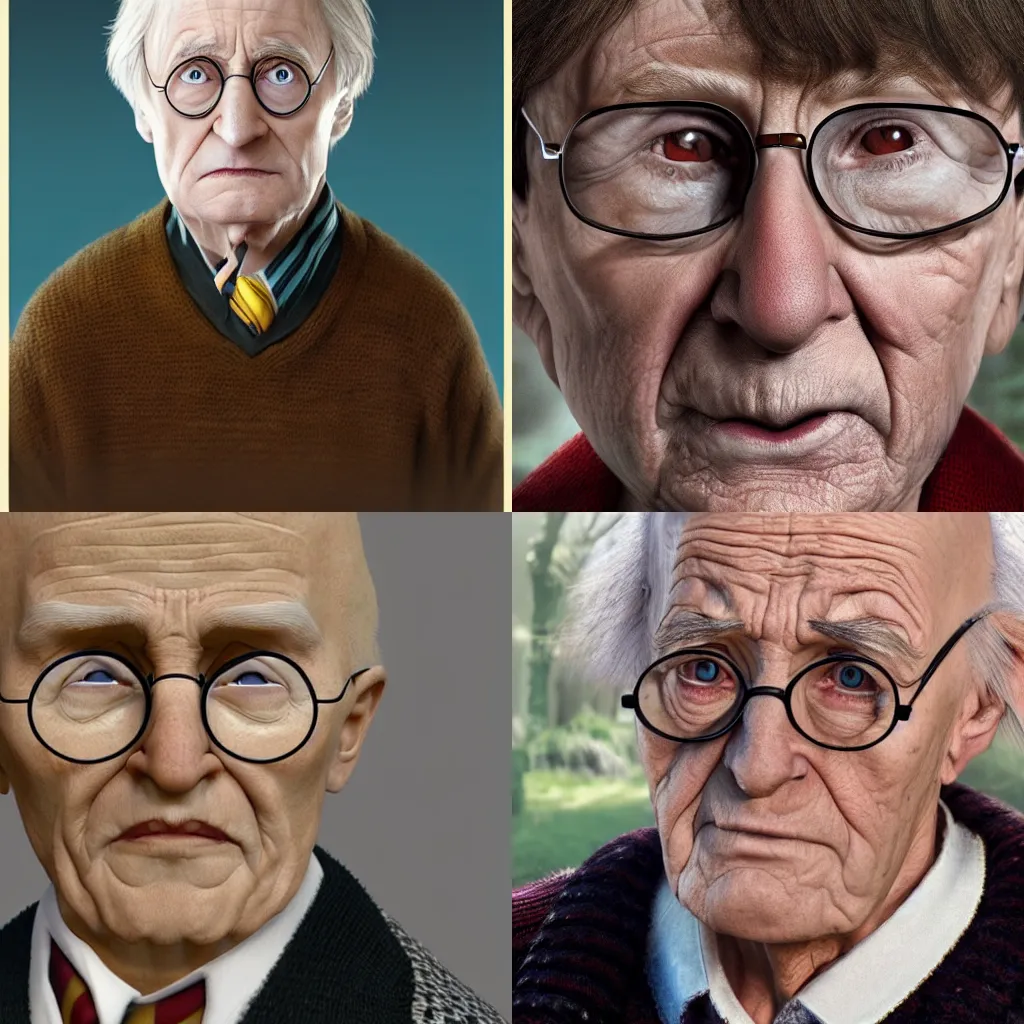 Prompt: Photorealistic art of the elderly Harry Potter, 8K