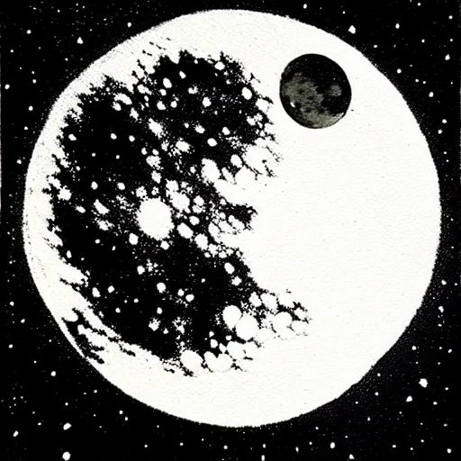 Image similar to moon above forest, zen ink