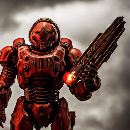 Image similar to doom slayer from doom 2 0 1 6, photography