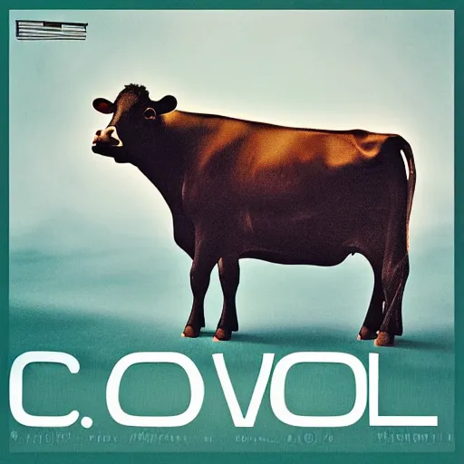 Prompt: album cover of a electronic group, cow, album cover art, album cover