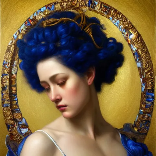 Prompt: highly detailed oil painting | very intricate | cinematic lighting | award - winning | the beautiful angel jupiter wearing a lapis lazuli toga | by roberto ferri, by tom bagshaw, by j. c. leyendecker and klimt, beautiful cinematic light, american romanticism, by austin osman spare, artstation, cgsociety, official art, octane