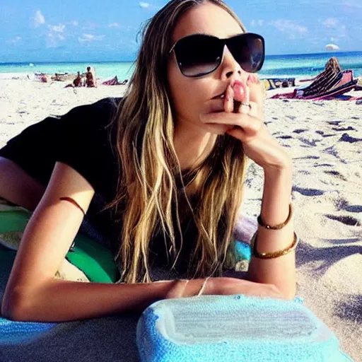 Image similar to “cara delevigne on the beach”