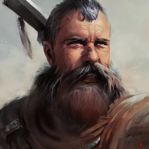 Prompt: portrait old vice barbarian warrior with trucker mustache and short hair, 8 k, trending on art station, by tooth wu and greg rutkowski