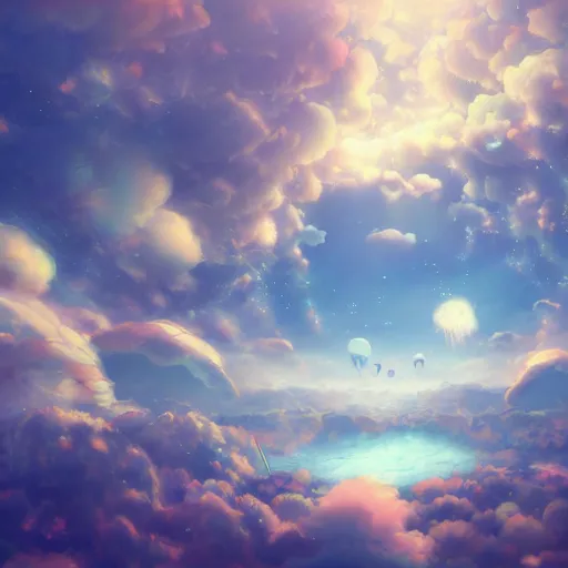 Image similar to this is a beautiful surreal scenery artwork from pixiv. it includes which is from a series of let me live as a cloud computing. insanely detailed, artstation!! pixiv!! infinitely detailed