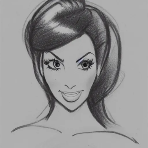 Image similar to milt kahl pencil sketch of kim kardashian