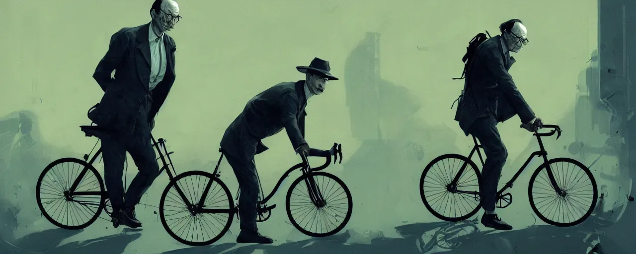 Prompt: duotone noir concept illustration 3 / 4 portrait of dr. albert hofmannn taking a trip on a bicycle. cinematic scene. vlumetric lighting. golden rario accidental renaissance. by sachin teng and sergey kolesov and ruan jia and heng z. graffiti art, scifi, fantasy, hyper detailed. octane render. concept art. trending on artstation