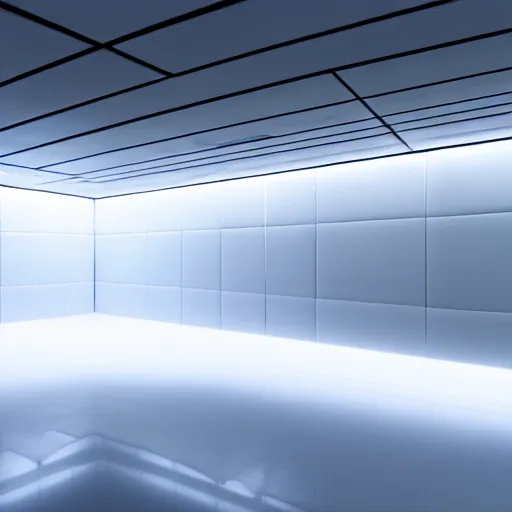 Image similar to a white room 1 2 ft long x 1 0 ft wide x 8 ft tall, geometrically perfect, clean and empty, sci fi spaceship futuristic paneling unreal engine, general studio lighting, 8 k,