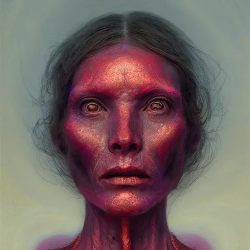 Prompt: face portrait, rocky shore, alien woman, glowing red, by edgar maxence and ross tran, zdzisław beksinski, and michael whelan, distant, gustav dore, h. r. giger, 8 k, octane render