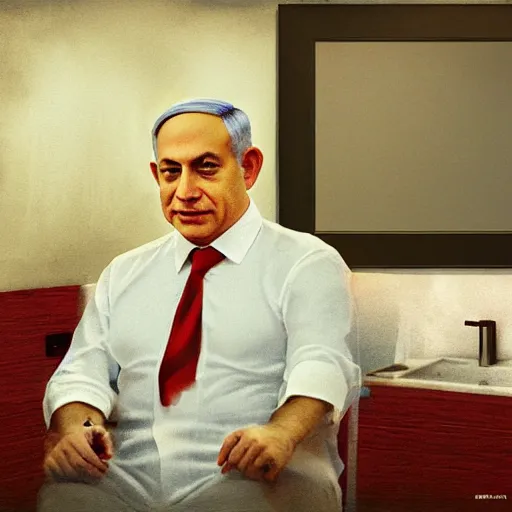 Image similar to benjamin netanyahu sitting in a toilet, photorealistic, studio