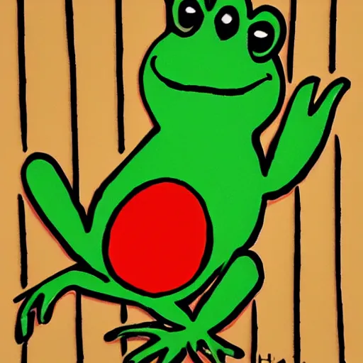 Image similar to An anthropomorphic frog, Dr. Seuss style